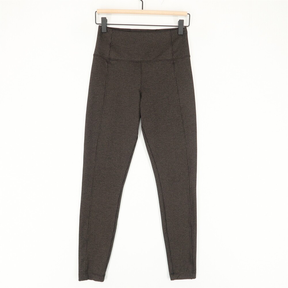 Athleta Delancey Tight Womens XS Brown Houndstooth High Rise Zip Pockets